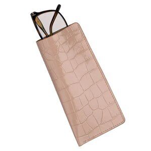 Latte Authentic Calfskin Alligator‑Texture Glasses Pouch